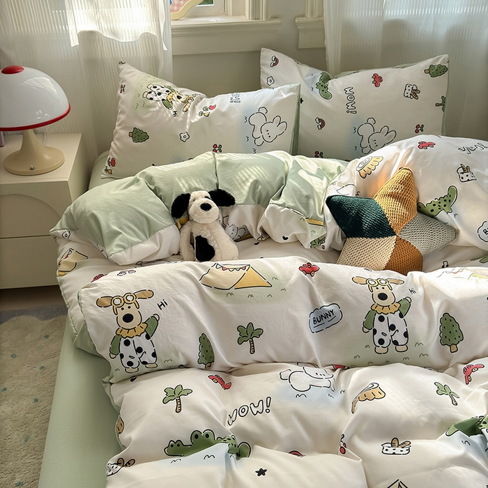 91家纺网 家纺一手货源 找家纺 沐芷 2025 软萌卡通超柔水洗棉单被套A类 被套单件被罩 动物农场