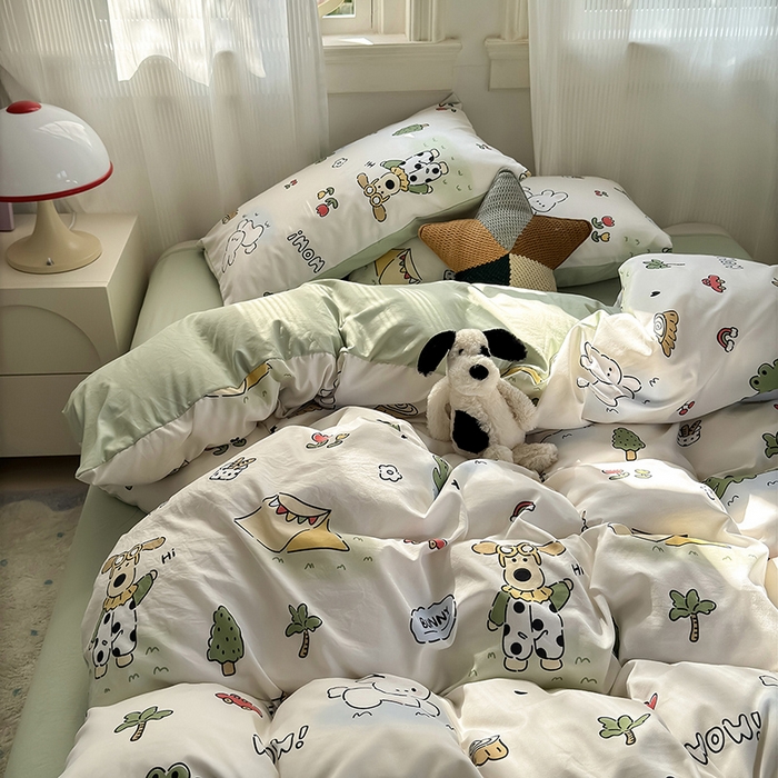 91家纺网 家纺一手货源 找家纺 沐芷 2025 软萌卡通超柔水洗棉单被套A类 被套单件被罩 动物农场