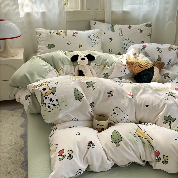 91家纺网 家纺一手货源 找家纺 沐芷 2025 软萌卡通超柔水洗棉单被套A类 被套单件被罩 动物农场