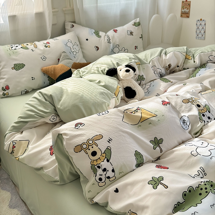 91家纺网 家纺一手货源 找家纺 沐芷 2025 软萌卡通超柔水洗棉单被套A类 被套单件被罩 动物农场