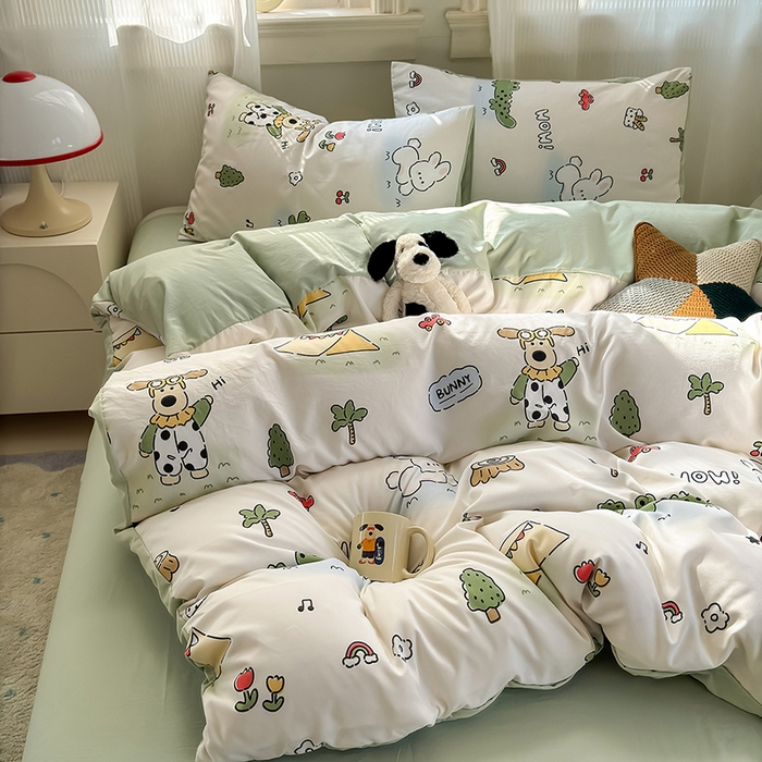 91家纺网 家纺一手货源 找家纺 沐芷 2025 软萌卡通超柔水洗棉单被套A类 被套单件被罩 动物农场
