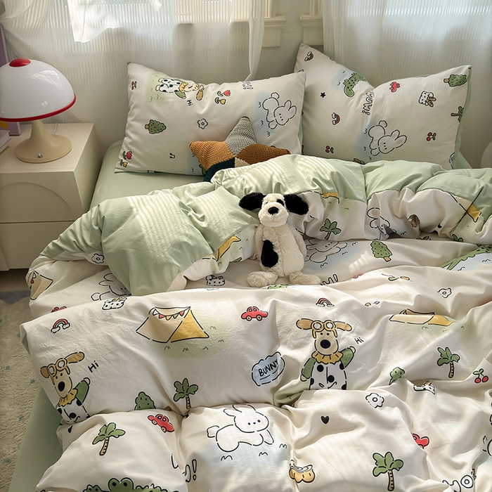 91家纺网 家纺一手货源 找家纺 沐芷 2025 软萌卡通超柔水洗棉单被套A类 被套单件被罩 动物农场