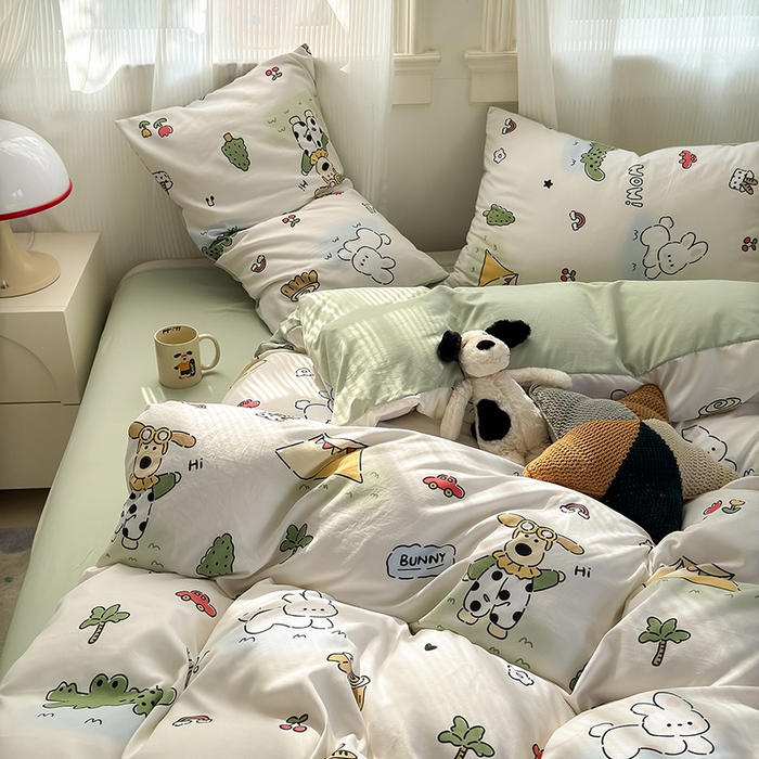 91家纺网 家纺一手货源 找家纺 沐芷 2025 软萌卡通超柔水洗棉单被套A类 被套单件被罩 动物农场