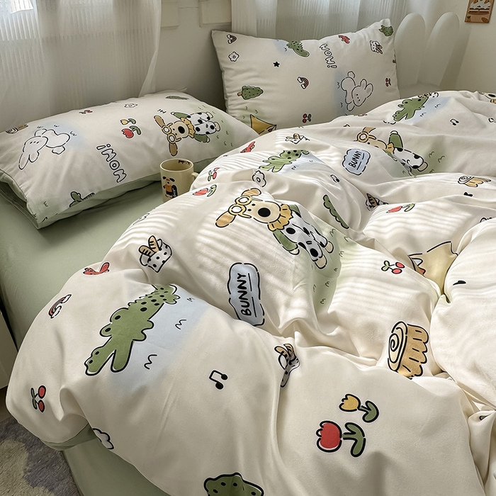 91家纺网 家纺一手货源 找家纺 沐芷 2025 软萌卡通超柔水洗棉单被套A类 被套单件被罩 动物农场