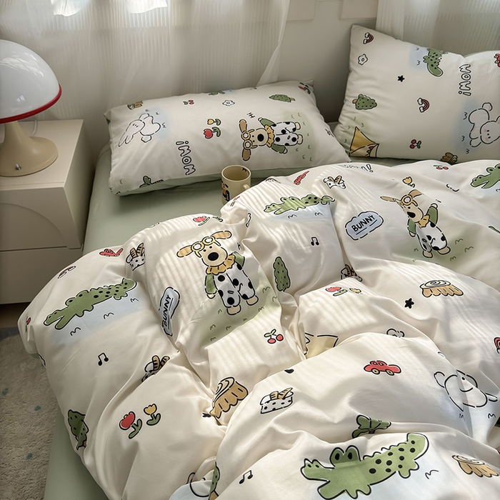 91家纺网 家纺一手货源 找家纺 沐芷 2025 软萌卡通超柔水洗棉单被套A类 被套单件被罩 动物农场