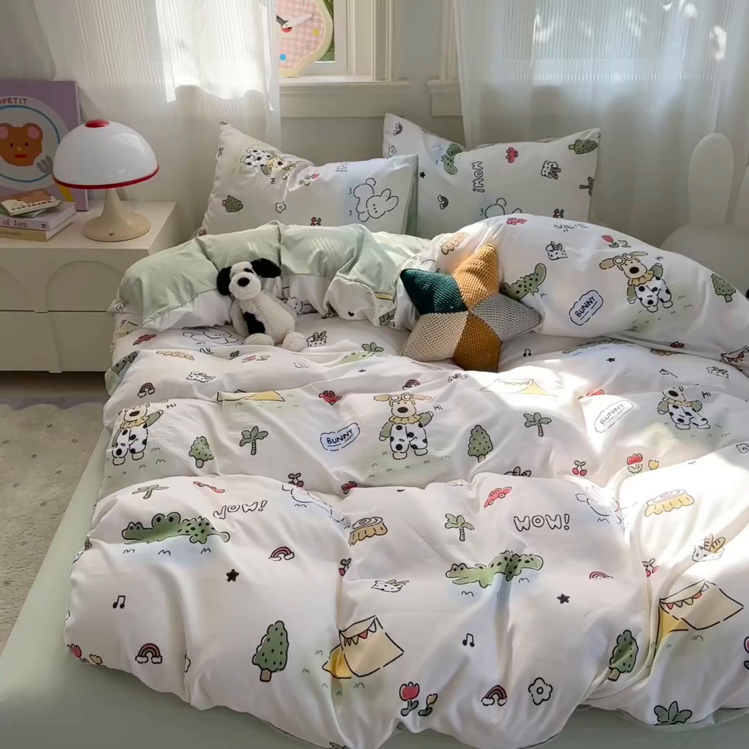 91家纺网 家纺一手货源 找家纺 沐芷 2025 软萌卡通超柔水洗棉单被套A类 被套单件被罩 动物农场