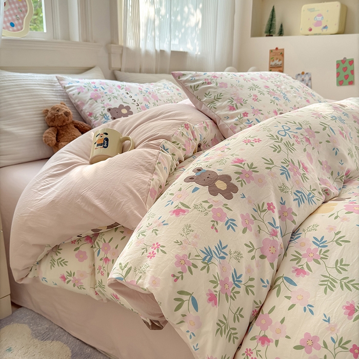沐芷 2025 A类软萌水洗棉卡通印花四件套床上用品三件套被套床单 花仙兔兔