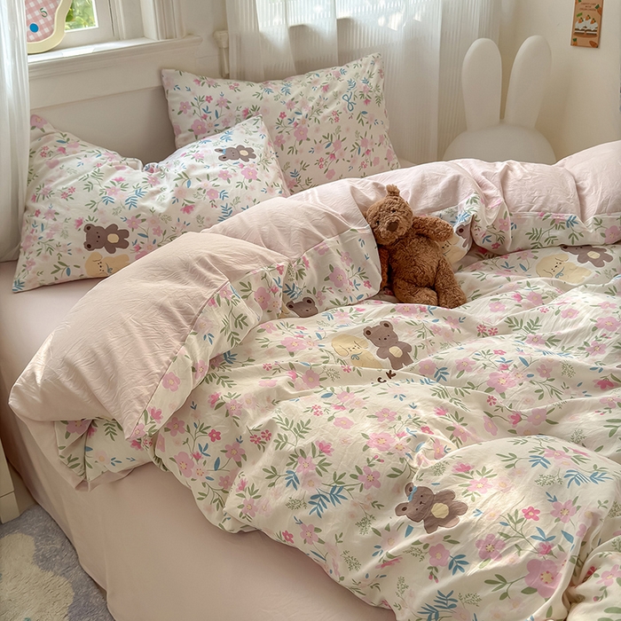 91家纺网 家纺一手货源 找家纺 沐芷 2025 A类软萌水洗棉卡通印花四件套床上用品三件套被套床单 花仙兔兔