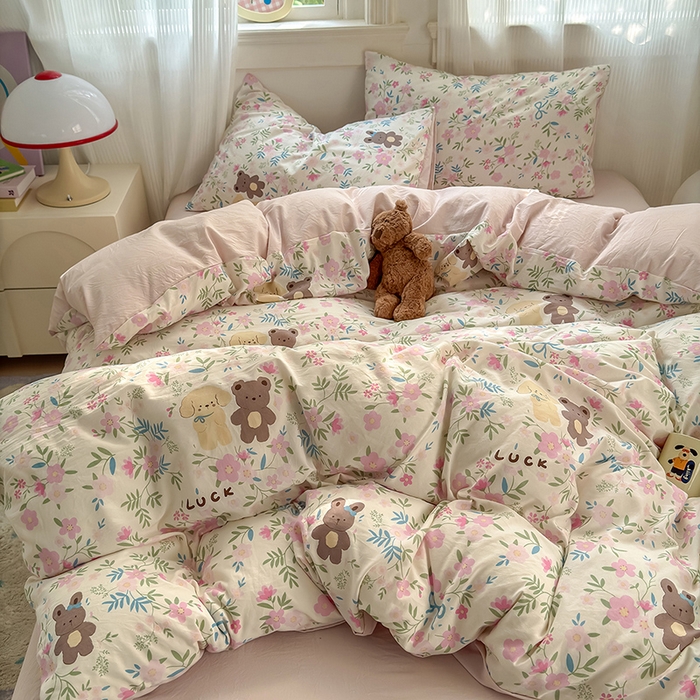 91家纺网 家纺一手货源 找家纺 沐芷 2025 A类软萌水洗棉卡通印花四件套床上用品三件套被套床单 花仙兔兔