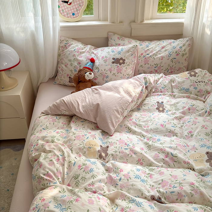 91家纺网 家纺一手货源 找家纺 沐芷 2025 A类软萌水洗棉卡通印花四件套床上用品三件套被套床单 花仙兔兔