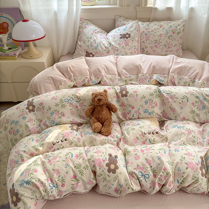 91家纺网 家纺一手货源 找家纺 沐芷 2025 A类软萌水洗棉卡通印花四件套床上用品三件套被套床单 花仙兔兔