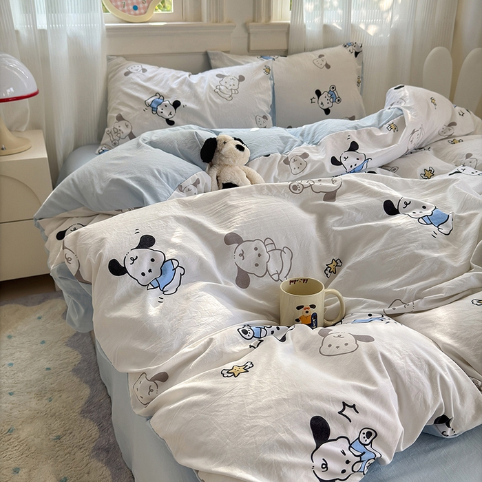 沐芷 2025 A类软萌水洗棉卡通印花四件套床上用品三件套被套床单 丹妮狗