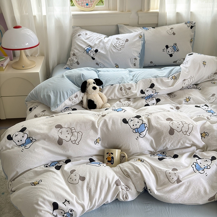 91家纺网 家纺一手货源 找家纺 沐芷 2025 A类软萌水洗棉卡通印花四件套床上用品三件套被套床单 丹妮狗