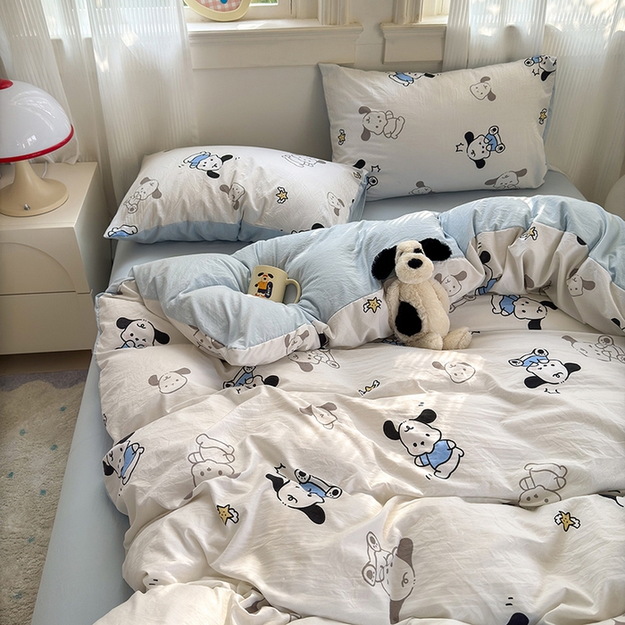 91家纺网 家纺一手货源 找家纺 沐芷 2025 A类软萌水洗棉卡通印花四件套床上用品三件套被套床单 丹妮狗