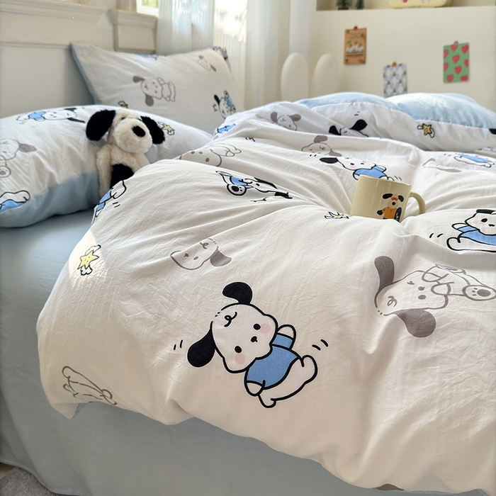 91家纺网 家纺一手货源 找家纺 沐芷 2025 A类软萌水洗棉卡通印花四件套床上用品三件套被套床单 丹妮狗