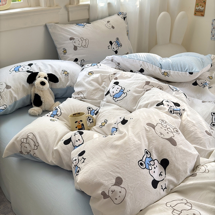 91家纺网 家纺一手货源 找家纺 沐芷 2025 A类软萌水洗棉卡通印花四件套床上用品三件套被套床单 丹妮狗