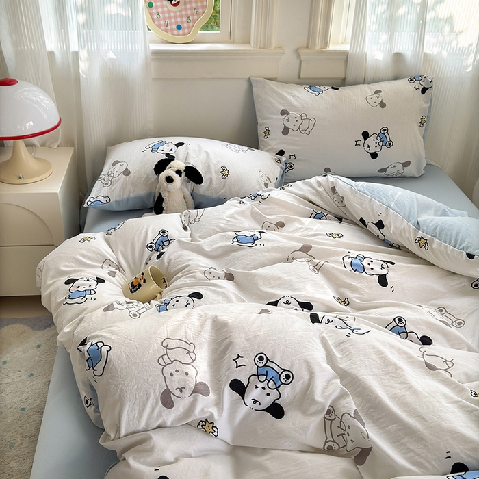 91家纺网 家纺一手货源 找家纺 沐芷 2025 A类软萌水洗棉卡通印花四件套床上用品三件套被套床单 丹妮狗
