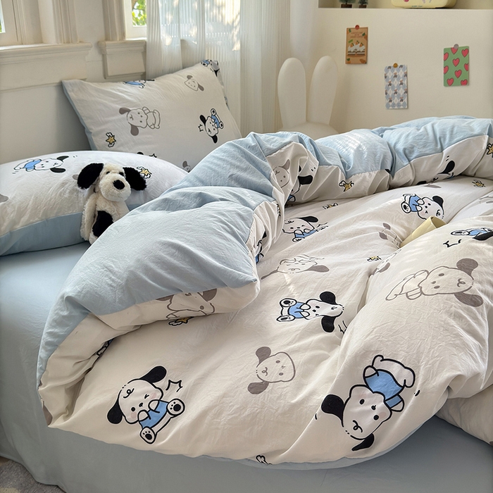 91家纺网 家纺一手货源 找家纺 沐芷 2025 A类软萌水洗棉卡通印花四件套床上用品三件套被套床单 丹妮狗