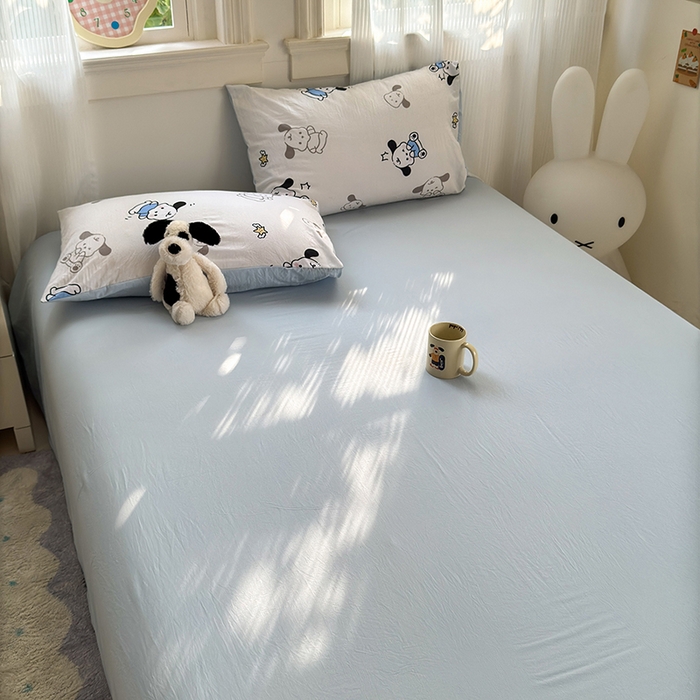 91家纺网 家纺一手货源 找家纺 沐芷 2025 A类软萌水洗棉卡通印花四件套床上用品三件套被套床单 丹妮狗