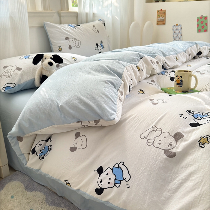 91家纺网 家纺一手货源 找家纺 沐芷 2025 A类软萌水洗棉卡通印花四件套床上用品三件套被套床单 丹妮狗