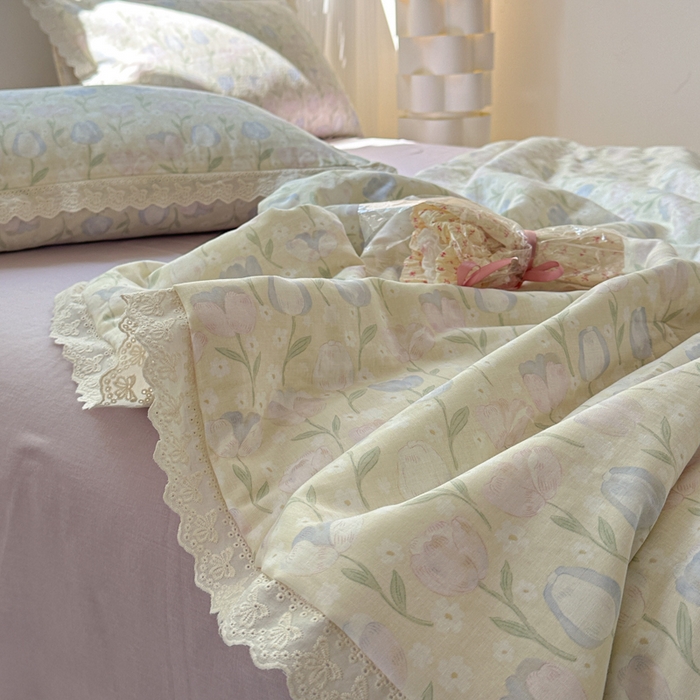 91家纺网 家纺一手货源 找家纺 曼之夏 2025新款A类全棉纯棉双层纱大豆纤维夏被夏凉被空调被 郁金香