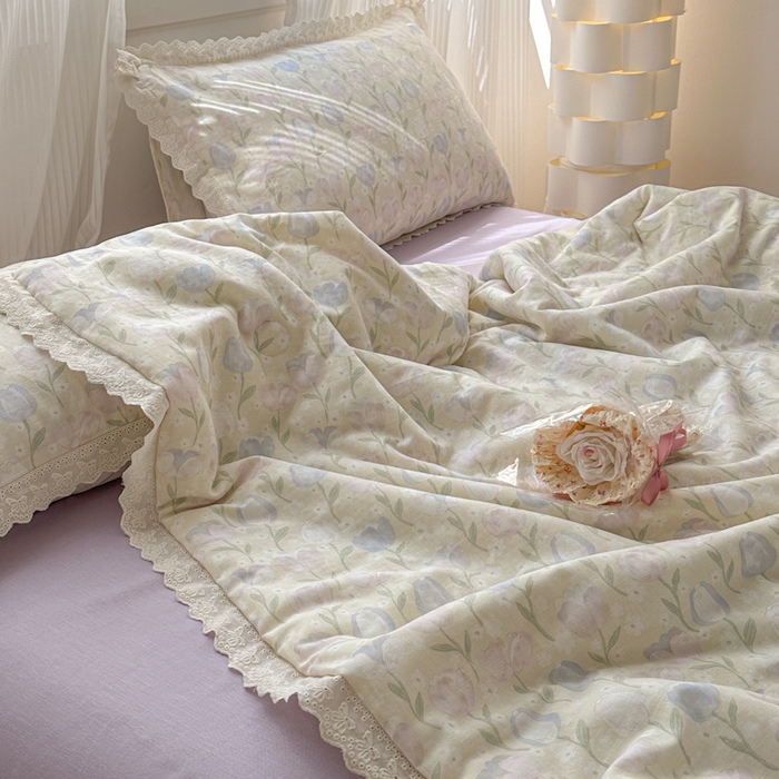 91家纺网 家纺一手货源 找家纺 曼之夏 2025新款A类全棉纯棉双层纱大豆纤维夏被夏凉被空调被 郁金香