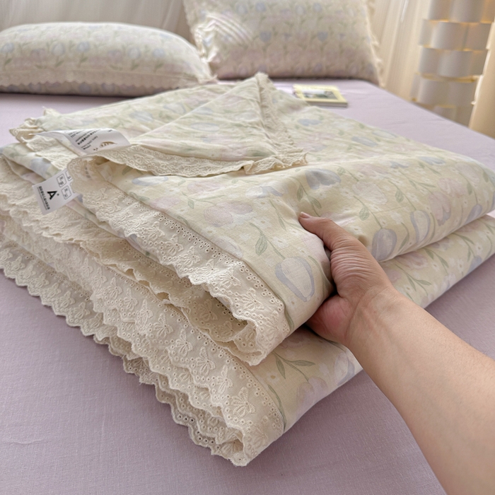 91家纺网 家纺一手货源 找家纺 曼之夏 2025新款A类全棉纯棉双层纱大豆纤维夏被夏凉被空调被 郁金香