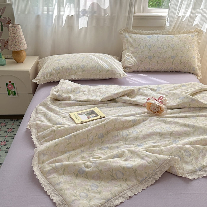 91家纺网 家纺一手货源 找家纺 曼之夏 2025新款A类全棉纯棉双层纱大豆纤维夏被夏凉被空调被 郁金香