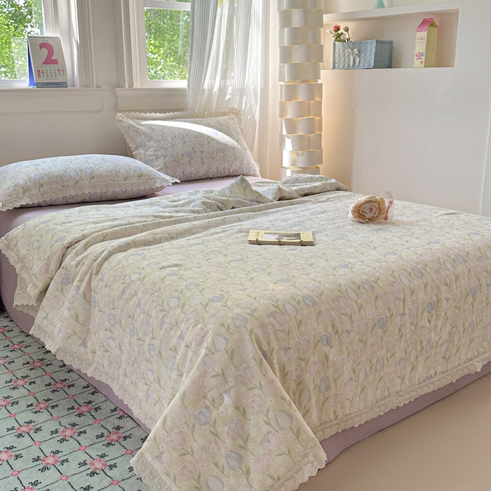 91家纺网 家纺一手货源 找家纺 曼之夏 2025新款A类全棉纯棉双层纱大豆纤维夏被夏凉被空调被 郁金香