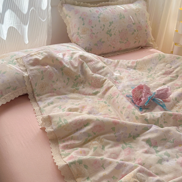 91家纺网 家纺一手货源 找家纺 曼之夏 2025新款A类全棉纯棉双层纱大豆纤维夏被夏凉被空调被 如梦令