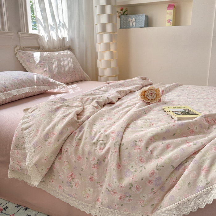 91家纺网 家纺一手货源 找家纺 曼之夏 2025新款A类全棉纯棉双层纱大豆纤维夏被夏凉被空调被 晚香玉