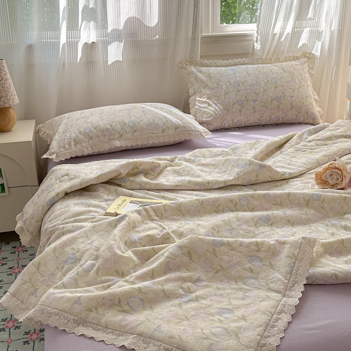 91家纺网 家纺一手货源 找家纺 曼之夏 2025新款A类全棉纯棉双层纱大豆纤维夏被夏凉被空调被 郁金香