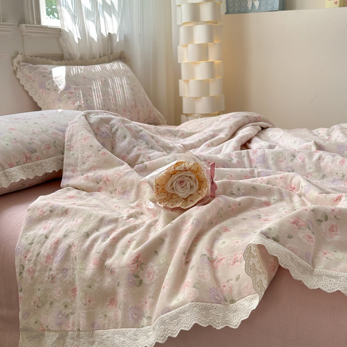 91家纺网 家纺一手货源 找家纺 曼之夏 2025新款A类全棉纯棉双层纱大豆纤维夏被夏凉被空调被 晚香玉