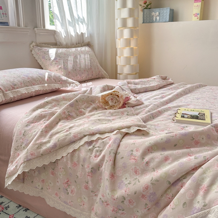 91家纺网 家纺一手货源 找家纺 曼之夏 2025新款A类全棉纯棉双层纱大豆纤维夏被夏凉被空调被 晚香玉