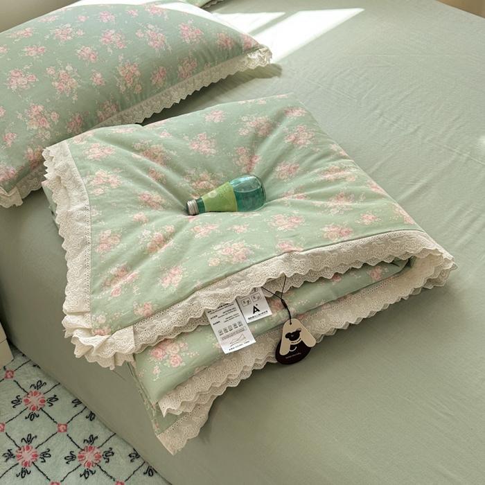 91家纺网 家纺一手货源 找家纺 曼之夏 2025新款A类全棉纯棉双层纱大豆纤维夏被夏凉被空调被 苏打绿