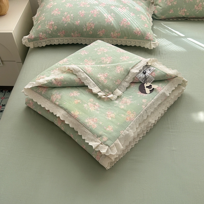 曼之夏 2025新款A类全棉纯棉双层纱大豆纤维夏被夏凉被空调被 苏打绿