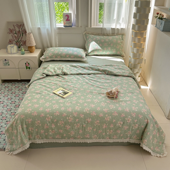 91家纺网 家纺一手货源 找家纺 曼之夏 2025新款A类全棉纯棉双层纱大豆纤维夏被夏凉被空调被 苏打绿