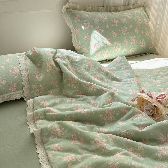 91家纺网 家纺一手货源 找家纺 曼之夏 2025新款A类全棉纯棉双层纱大豆纤维夏被夏凉被空调被 苏打绿