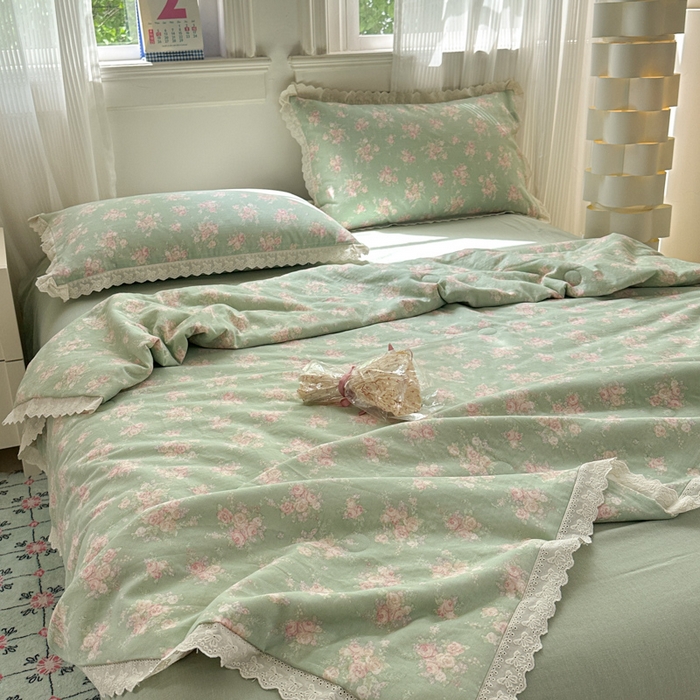 91家纺网 家纺一手货源 找家纺 曼之夏 2025新款A类全棉纯棉双层纱大豆纤维夏被夏凉被空调被 苏打绿