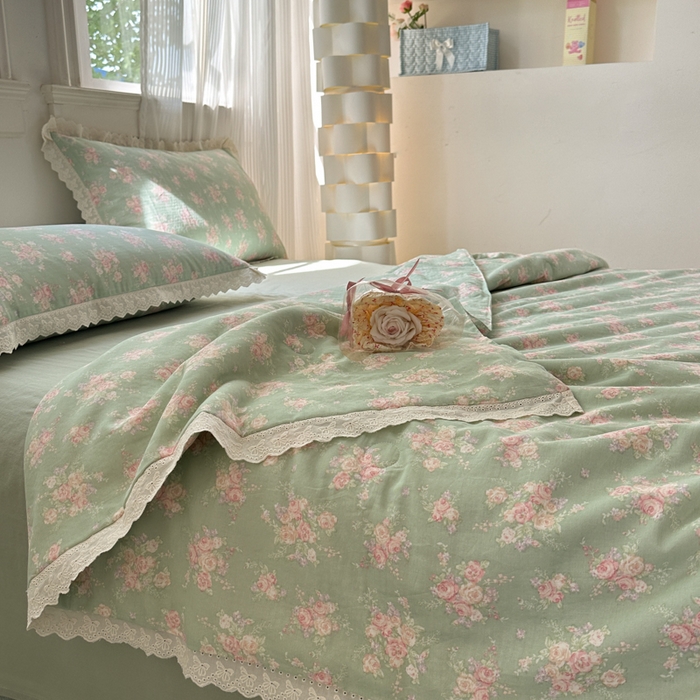 91家纺网 家纺一手货源 找家纺 曼之夏 2025新款A类全棉纯棉双层纱大豆纤维夏被夏凉被空调被 苏打绿