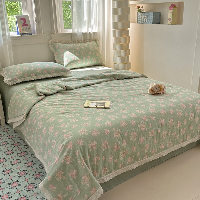 91家纺网 家纺一手货源 找家纺 曼之夏 2025新款A类全棉纯棉双层纱大豆纤维夏被夏凉被空调被 苏打绿