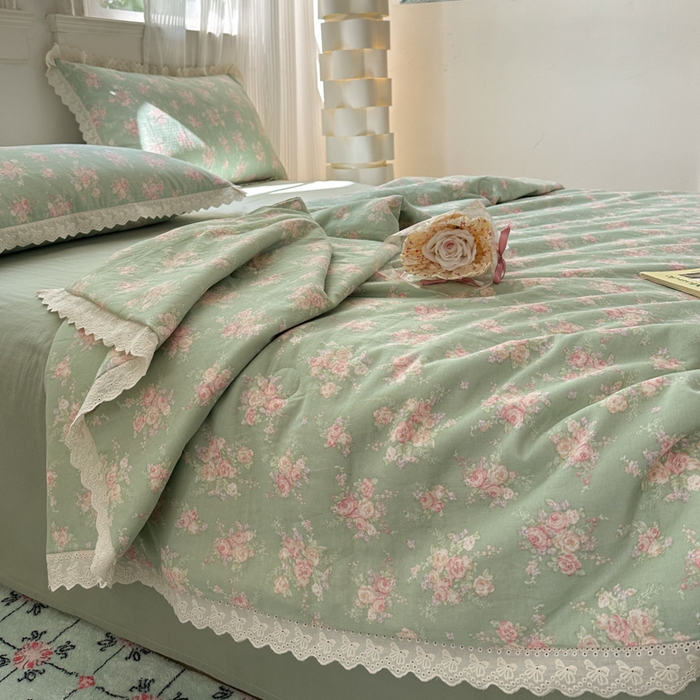 91家纺网 家纺一手货源 找家纺 曼之夏 2025新款A类全棉纯棉双层纱大豆纤维夏被夏凉被空调被 苏打绿