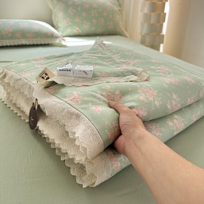 91家纺网 家纺一手货源 找家纺 曼之夏 2025新款A类全棉纯棉双层纱大豆纤维夏被夏凉被空调被 苏打绿