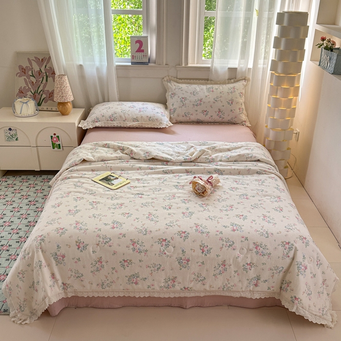 91家纺网 家纺一手货源 找家纺 曼之夏 2025新款A类全棉纯棉双层纱大豆纤维夏被夏凉被空调被 茉莉