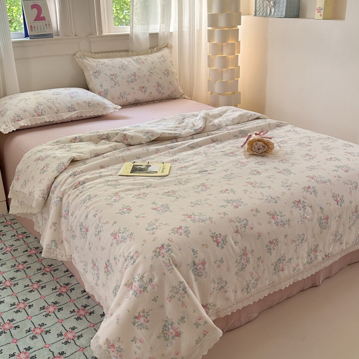 91家纺网 家纺一手货源 找家纺 曼之夏 2025新款A类全棉纯棉双层纱大豆纤维夏被夏凉被空调被 茉莉