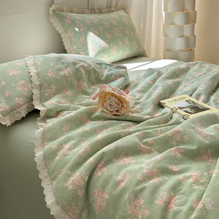 91家纺网 家纺一手货源 找家纺 曼之夏 2025新款A类全棉纯棉双层纱大豆纤维夏被夏凉被空调被 苏打绿