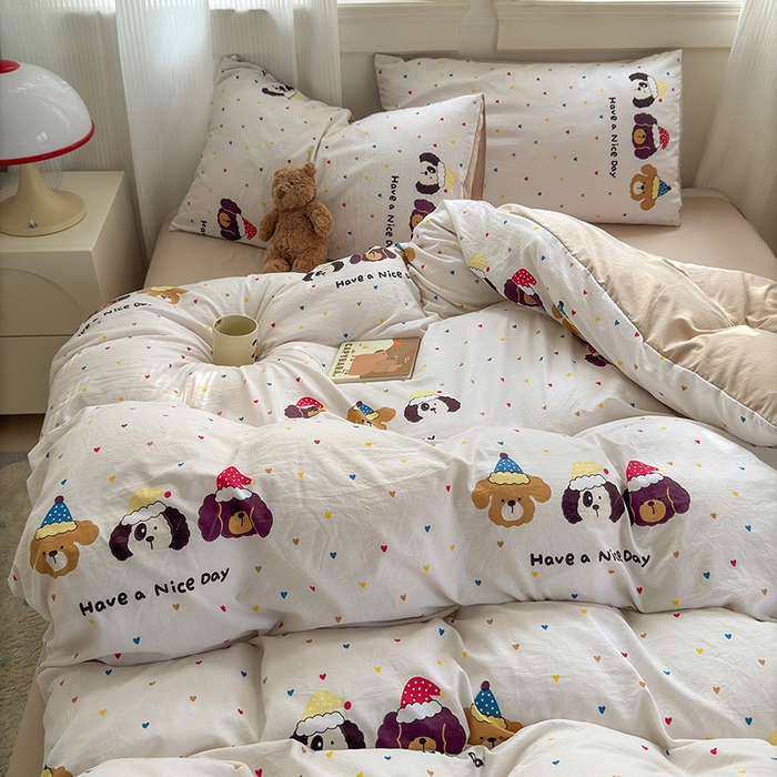91家纺网 家纺一手货源 找家纺 沐芷 2025 A类软萌水洗棉卡通印花四件套床上用品三件套被套床单 晚安宝贝