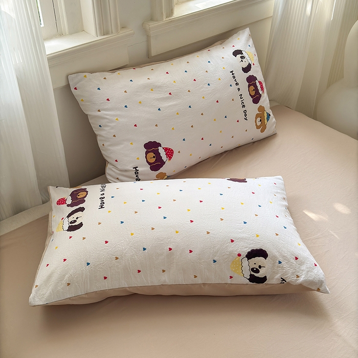 91家纺网 家纺一手货源 找家纺 沐芷 2025 A类软萌水洗棉卡通印花四件套床上用品三件套被套床单 晚安宝贝