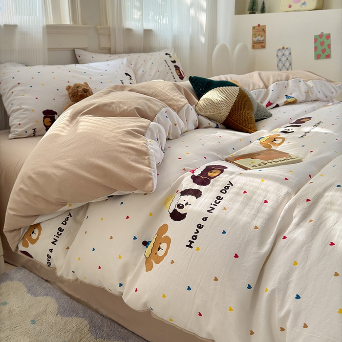 91家纺网 家纺一手货源 找家纺 沐芷 2025 A类软萌水洗棉卡通印花四件套床上用品三件套被套床单 晚安宝贝