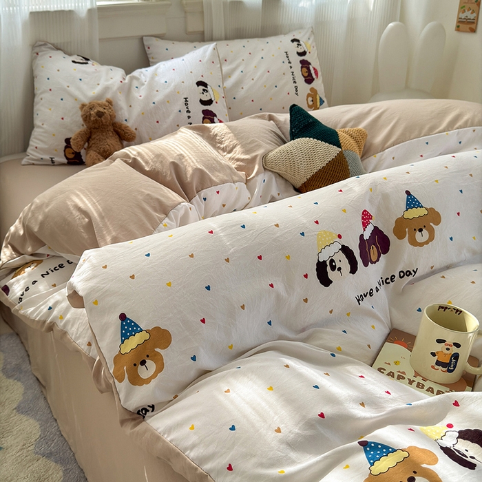 91家纺网 家纺一手货源 找家纺 沐芷 2025 A类软萌水洗棉卡通印花四件套床上用品三件套被套床单 晚安宝贝